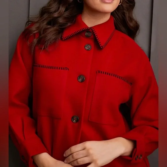 NWT Tribal Blanket Stitch Shacket Shirt Top Red Medium XL - Picture 9 of 10